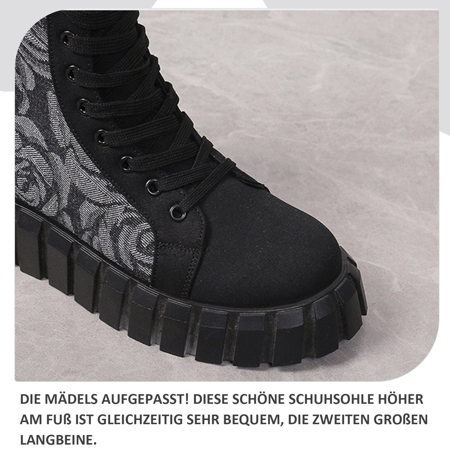 Daisred Damen-Stiefeletten mit Absatz und Blume niedrigem Stiefel Sohle Schwarze
