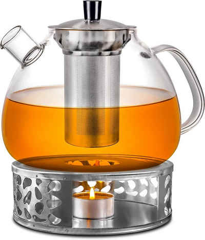 Cosumy Teekanne Teekanne mit Stövchen, 1,5 l, (Set, Teekanne, Filter und Stövchen), Cosumy 1500ml Teekanne Glas mit Stövchen Set in Geschenkbox - Edelstahl Siebeinsatz - Spülmaschinenfest
