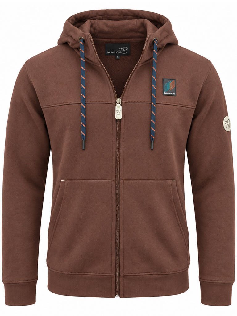 Baumfuchs Kapuzensweatjacke Herren Sweatjacke mit Kapuze - Kapuzenjacke Freizeitjacke Front-Reißverschluss, Eingriffstaschen, Kapuzen-Kordeln mit Labelprint