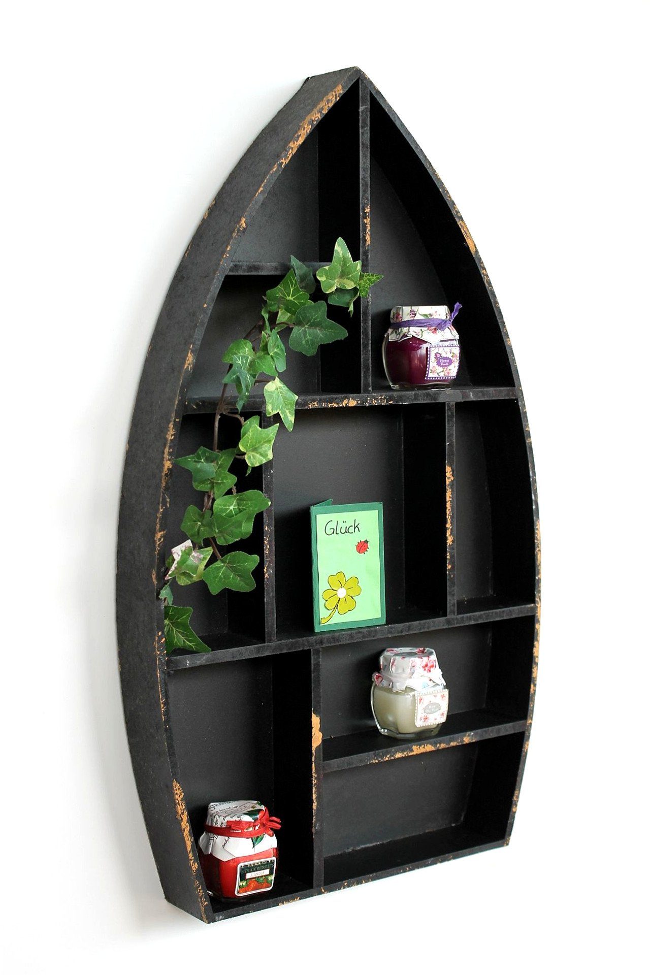 DanDiBo Wandregal Setzkasten Boot Sammlervitrine Schwarz 12111 Loft 58 cm Shabby Landhaus Wandregal