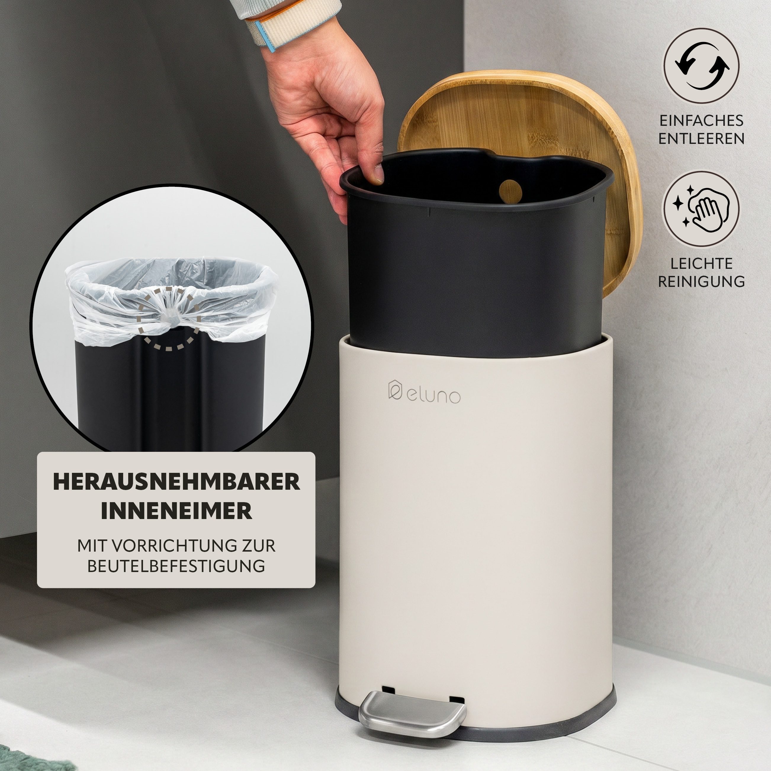 eluno Badaccessoire-Set Badezimmerset aus Metall und Bambus, 2 tlg. – Bild 5 von 5