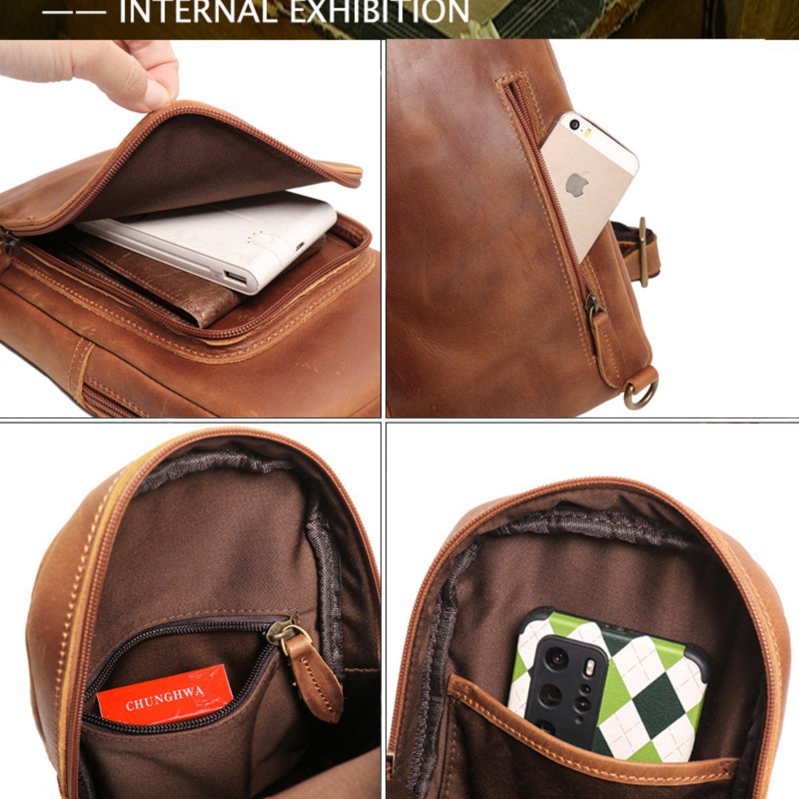 YUBRO-STUDIO Messenger Bag Herren Leder Sling Tasche Crossbody Brusttasche Rucksack Schulterpack