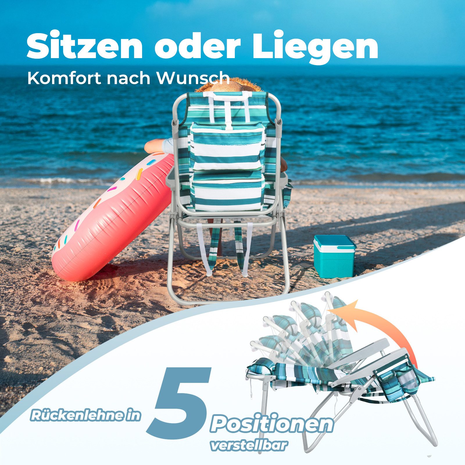 HOMECALL Klappstuhl Strandstuhl Leicht Klappbar Camping, 5-fach verstellbar günstig online kaufen