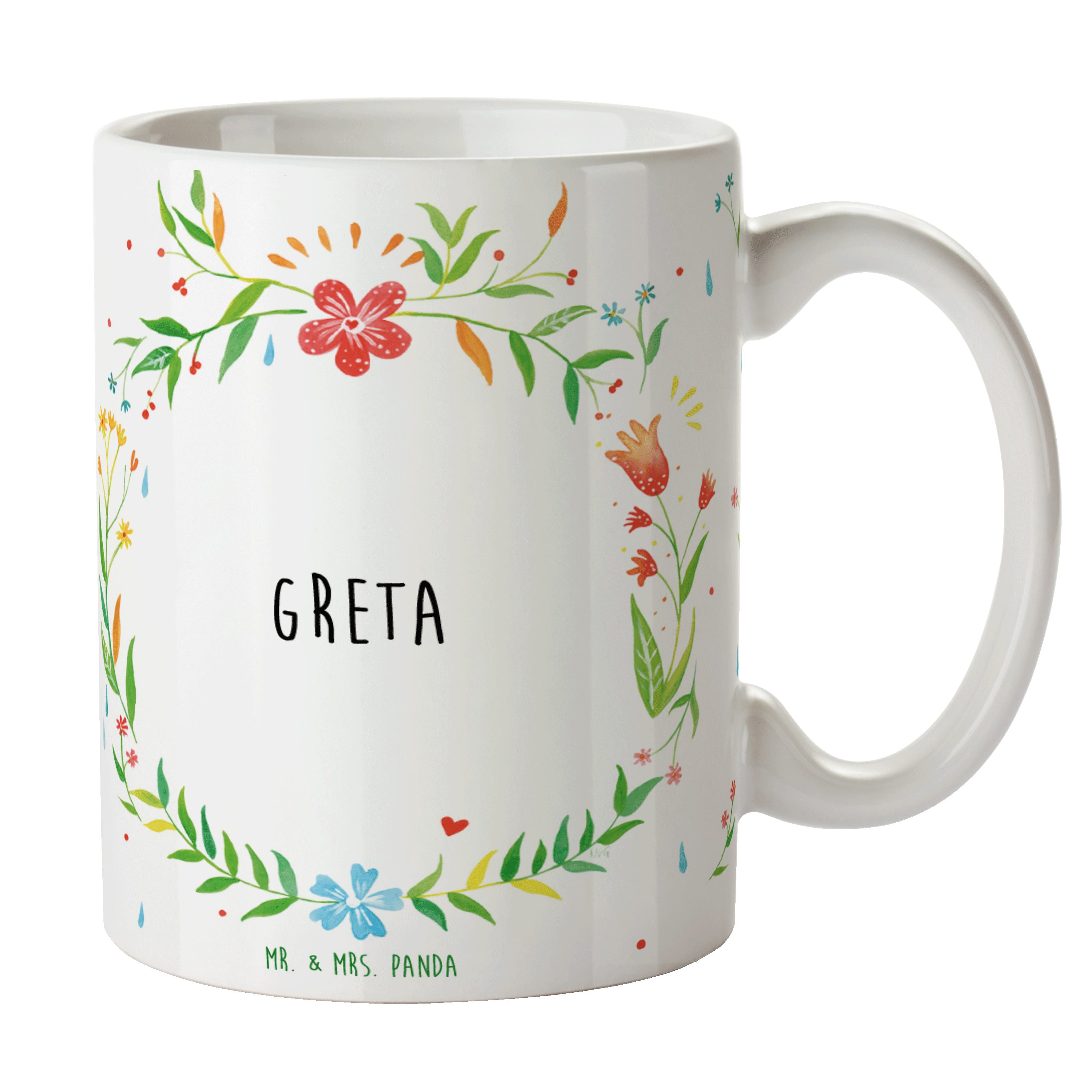 Mr. & Mrs. Panda Tasse Greta - Geschenk, Kaffeetasse, Büro Tasse, Keramiktasse, Porzellantas, Keramik