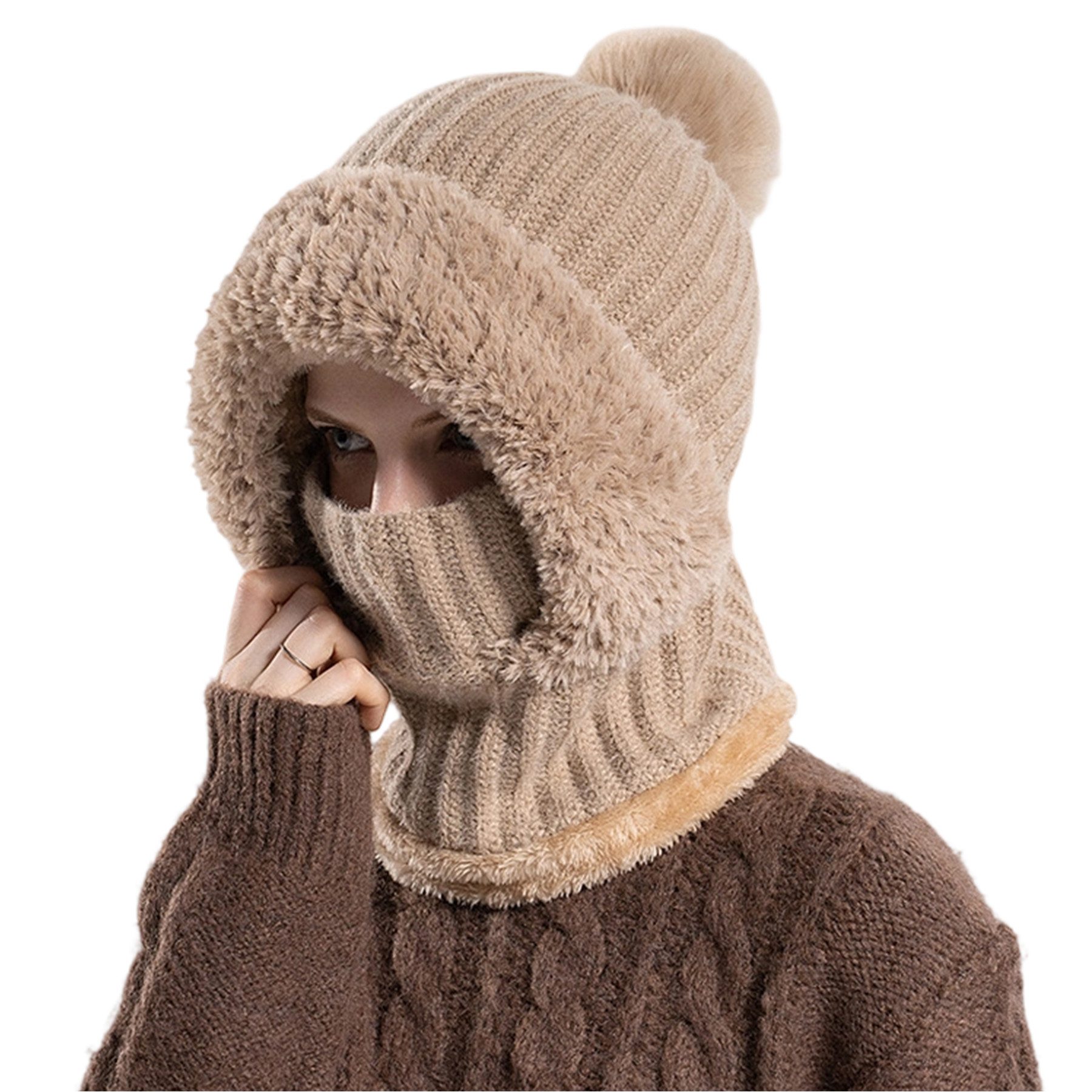 Mutig Turbanmütze 3 in 1 Mütze Damen mit Schal,Maske,Schalmütze Damen,Mützenschal Winter (Balaclava Damen,Verstellbare Gesichtsmaske für …