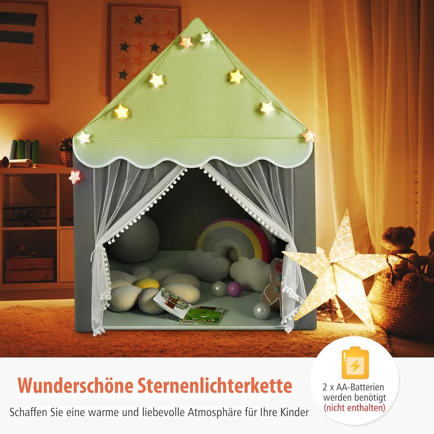 KOMFOTTEU Spielzelt Kinderhauszelt mit Netzfenster, für Kinder ab 3 Jahren
