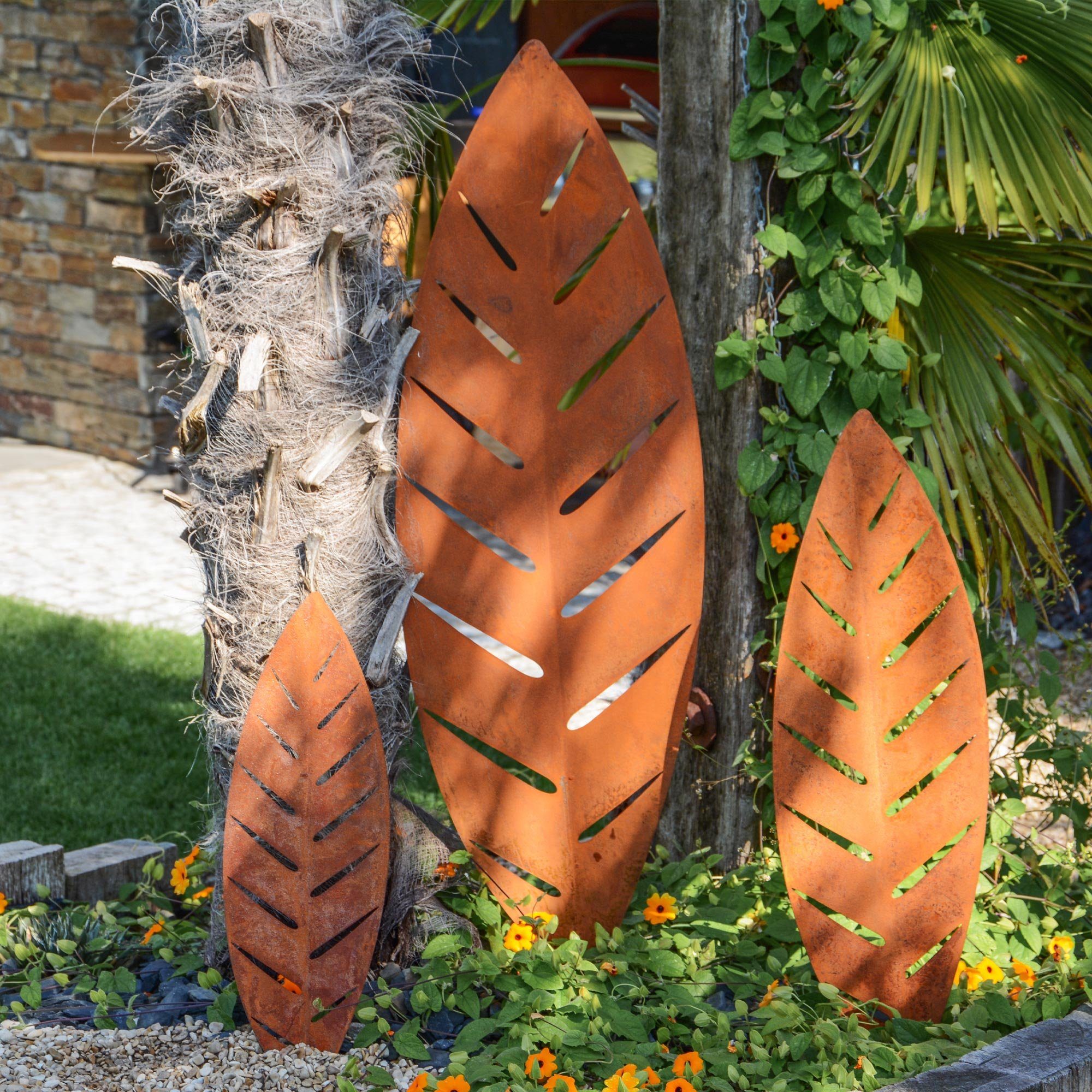 UNUS GARDEN Gartenstecker Roststecker Palmblätter 3er Set günstig online kaufen