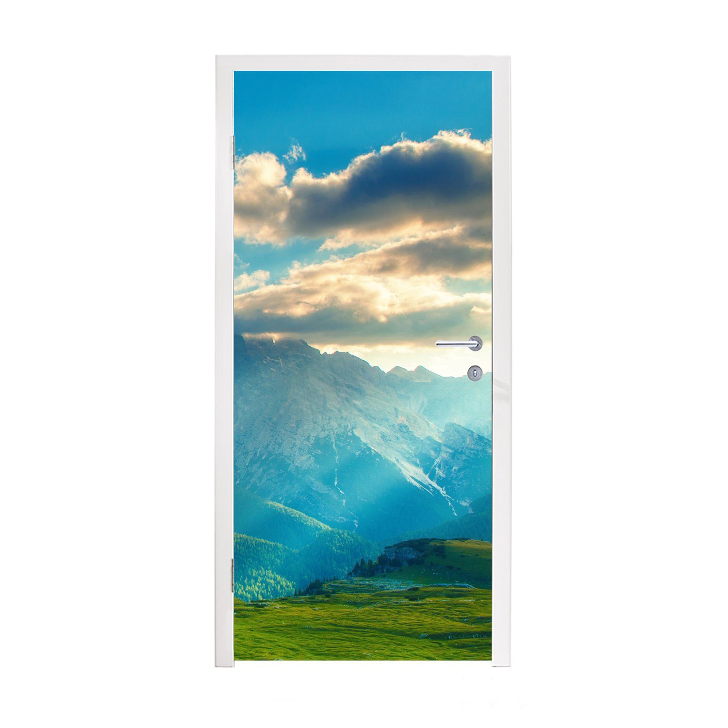 MuchoWow Türtapete Alpen - Sonne - Natur, Matt, bedruckt, (1 St), Fototapete für Tür, Türaufkleber, 75x205 cm