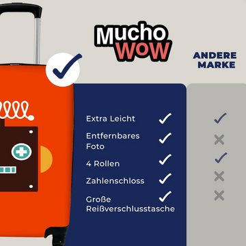 MuchoWow Handgepäckkoffer Roboter - Formen - Gesicht - Orange - Jungen - Kinder, 4 Rollen, Reisetasche mit rollen, Handgepäck für Ferien, Trolley, Reisekoffer