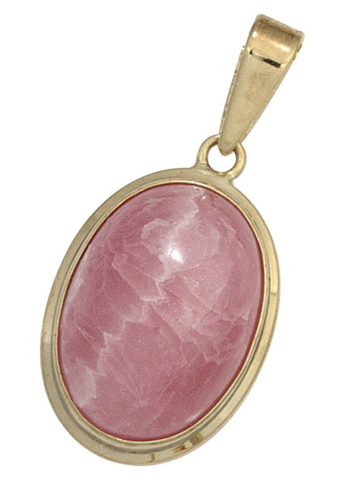 JOBO Kettenanhänger Anhänger oval rosa 18 mm, 585 Gold mit Rhodochrosit