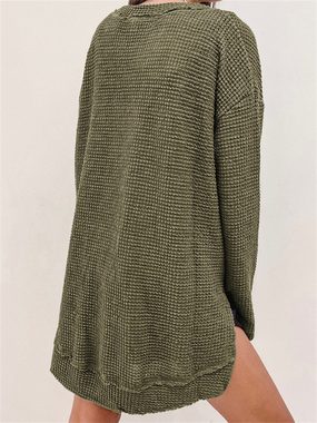 AFAZ New Trading UG Langarmshirt Einfarbiges, lockeres, langes Sweatshirt für Damen im Herbst Damen lässiger warmer Pullover mit langen Ärmeln