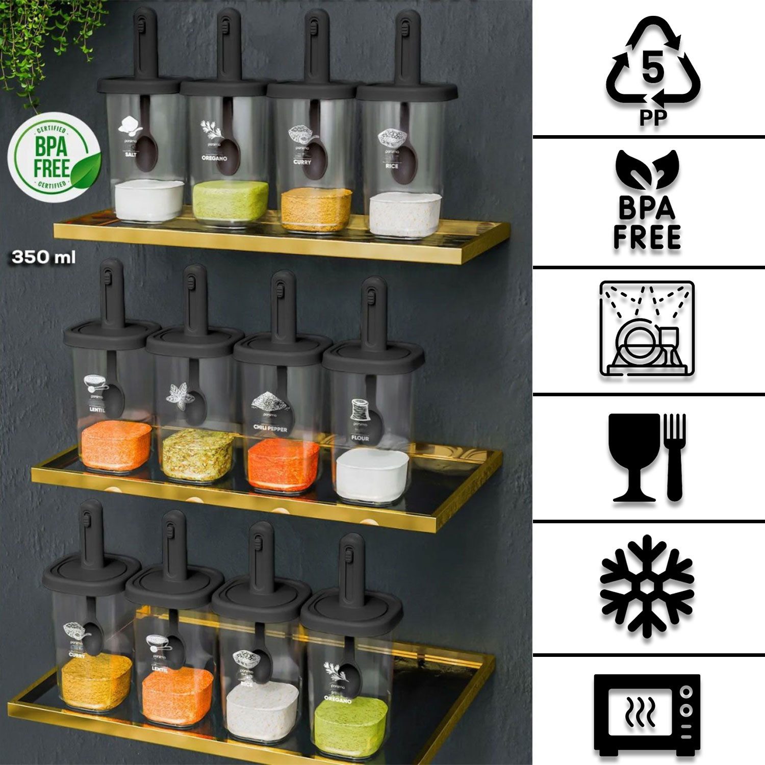 Jungengel Gewürzbehälter 12x Vorratsdosen 350ml mit Löffel Gewürzdosen Fris günstig online kaufen