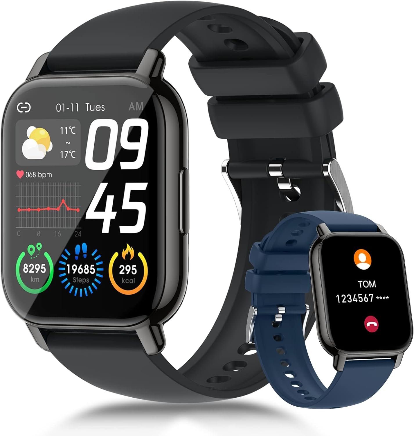 SZHELEJIAM Smartwatch (1,85 Zoll, Android iOS), mit Telefonfunktion IPX8  Armbanduhr Pulsuhr Musikkontrolle Sportuhr