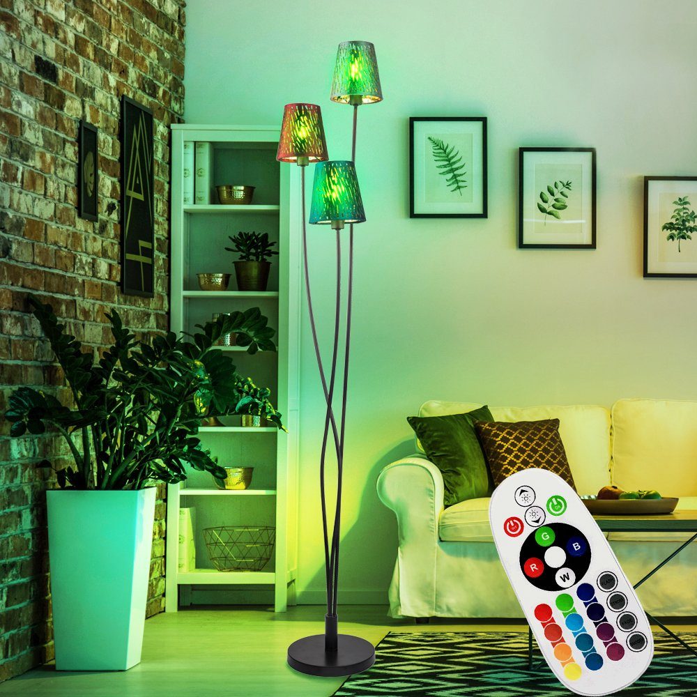 etc-shop LED Stehlampe, Leuchtmittel inklusive, Warmweiß, Farbwechsel, Steh Leuchte Fernbedienung Samt multicolor Stanzungen Stand Lampe