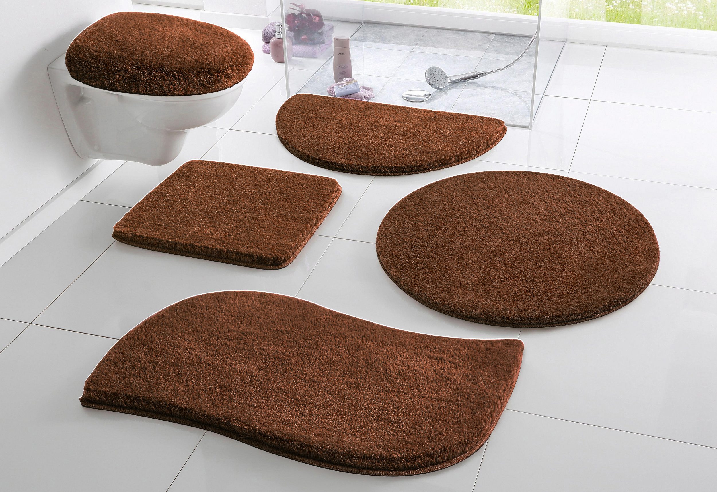OTTO home Badematte Merida, Badvorleger, Badezimmer Teppich, Höhe 32 mm, rutschhemmend beschichtet, schnell trocknend, strapazierfähig, fußbodenheizungsgeeignet, Kunstfaser, wellenförmig, Badteppich, Uni Farben, rechteckig, rund & als 2-tlg. Set erhältlich