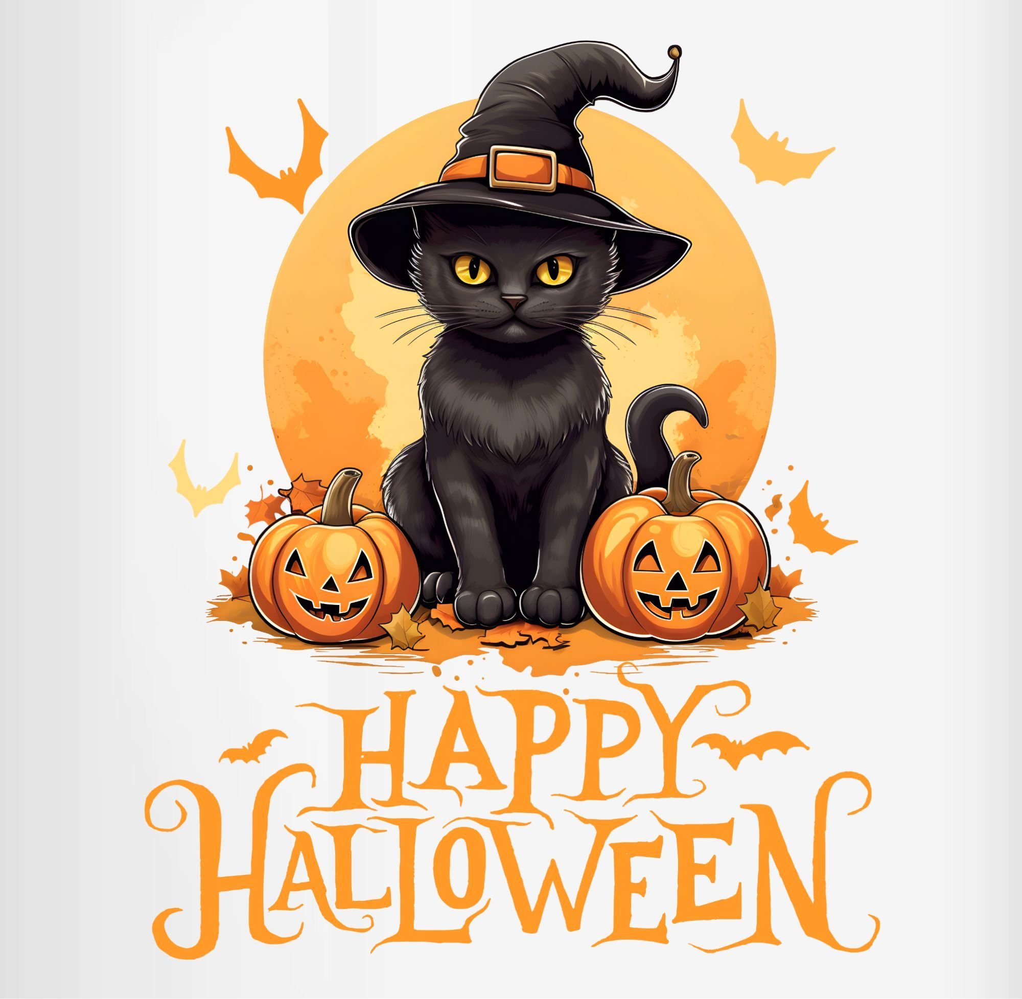 Shirtracer Tasse Happy Katze 2 Cat, Tassen Lustig Halloween Keramik, Halloween Hexenhut Weiß Katzenliebhaber