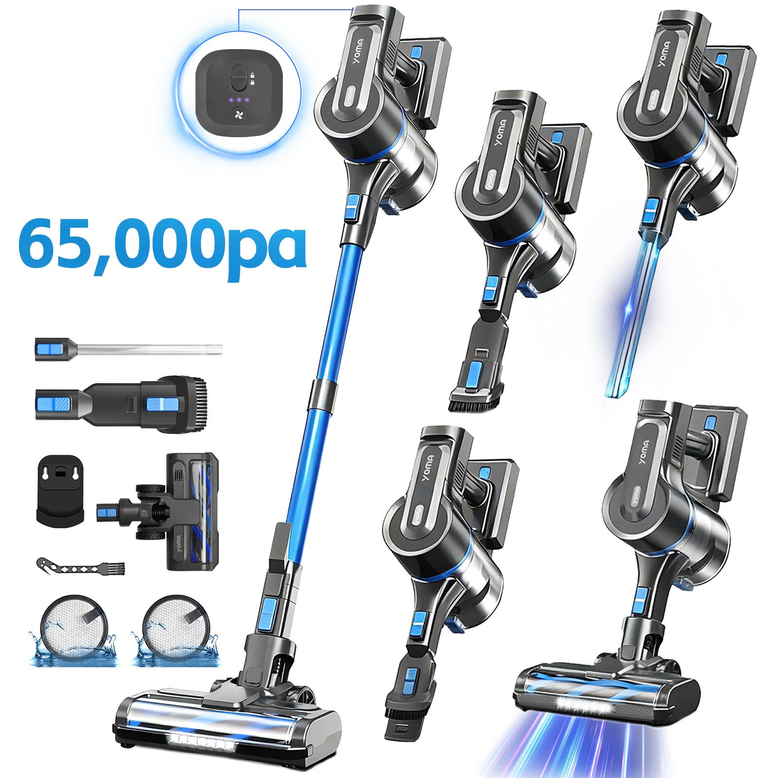 Grenintol Akku-Hand-und Стальной пылесос Akku Пылесосы,65000pa,Akku Ручные пылесосы,Akkusauger kabellos YOMA, Kabelloser Пылесосы 2500mah*7 große Batterie,Laufzeit 55 min, Drei Leistungsstufen verfügbar,Intelligente Speicherfunktion