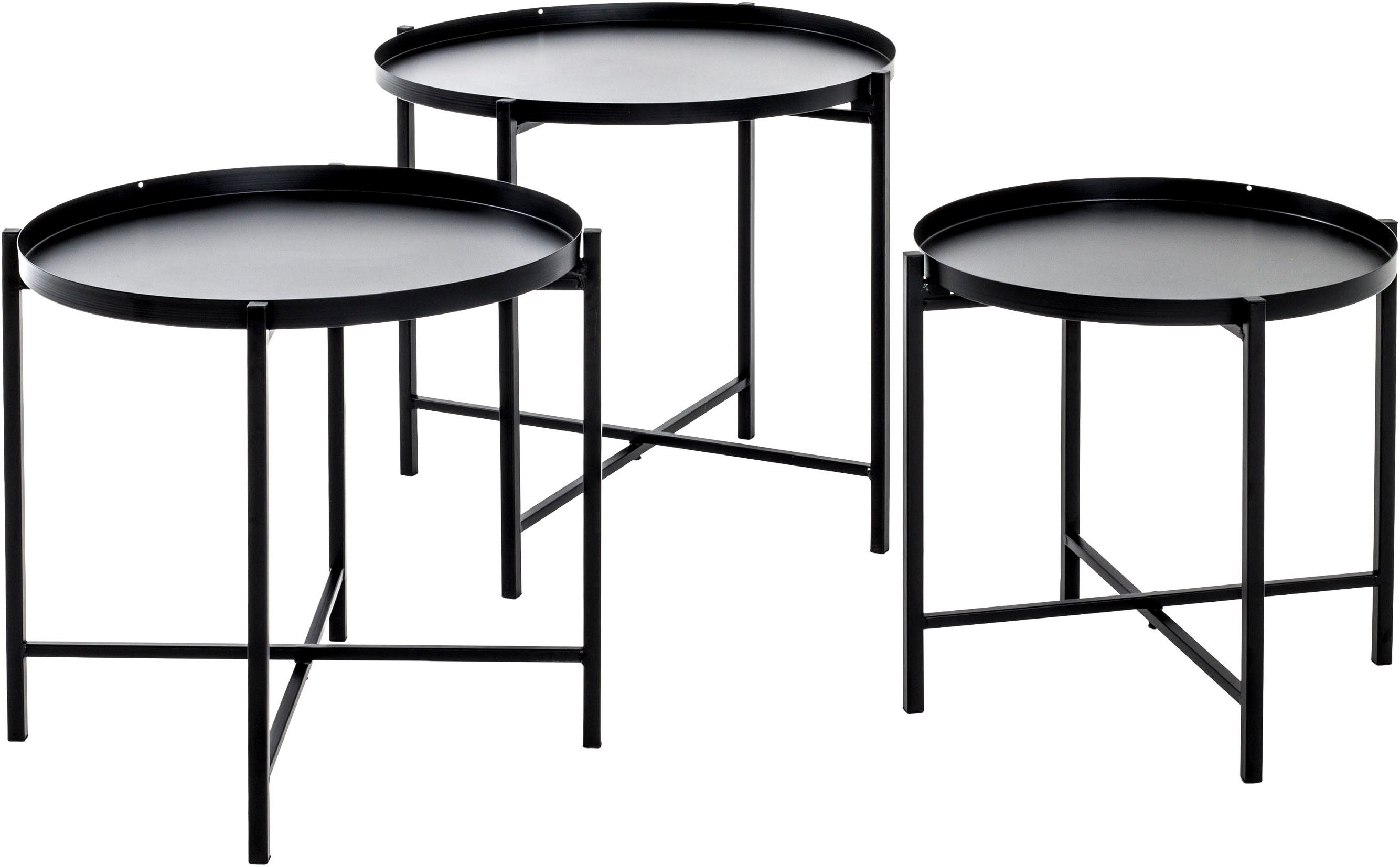 HAKU Beistelltisch Sofatisch, Wohnzimmertisch (Set, 3-St., 3er Set), rund - aus Metall Schwarz - Ø/H 39/37 und 43/40 und 48/43 cm