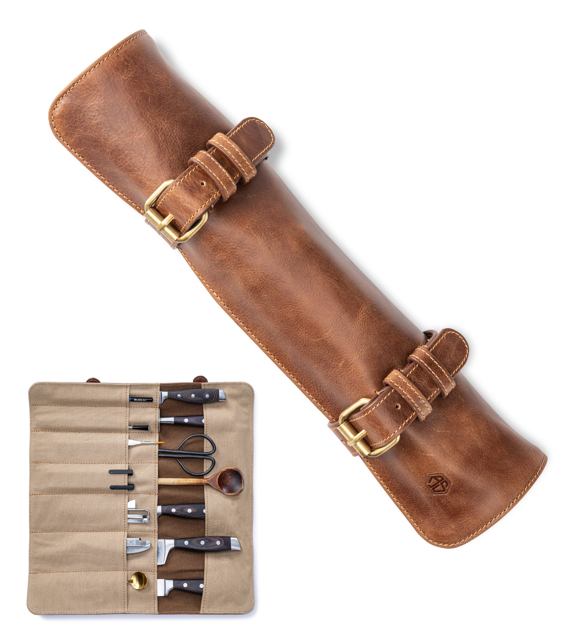 Angus Stoke Messertasche Duplex Messerrolle Leder, Messertasche aus hochwertigem Büffelleder
