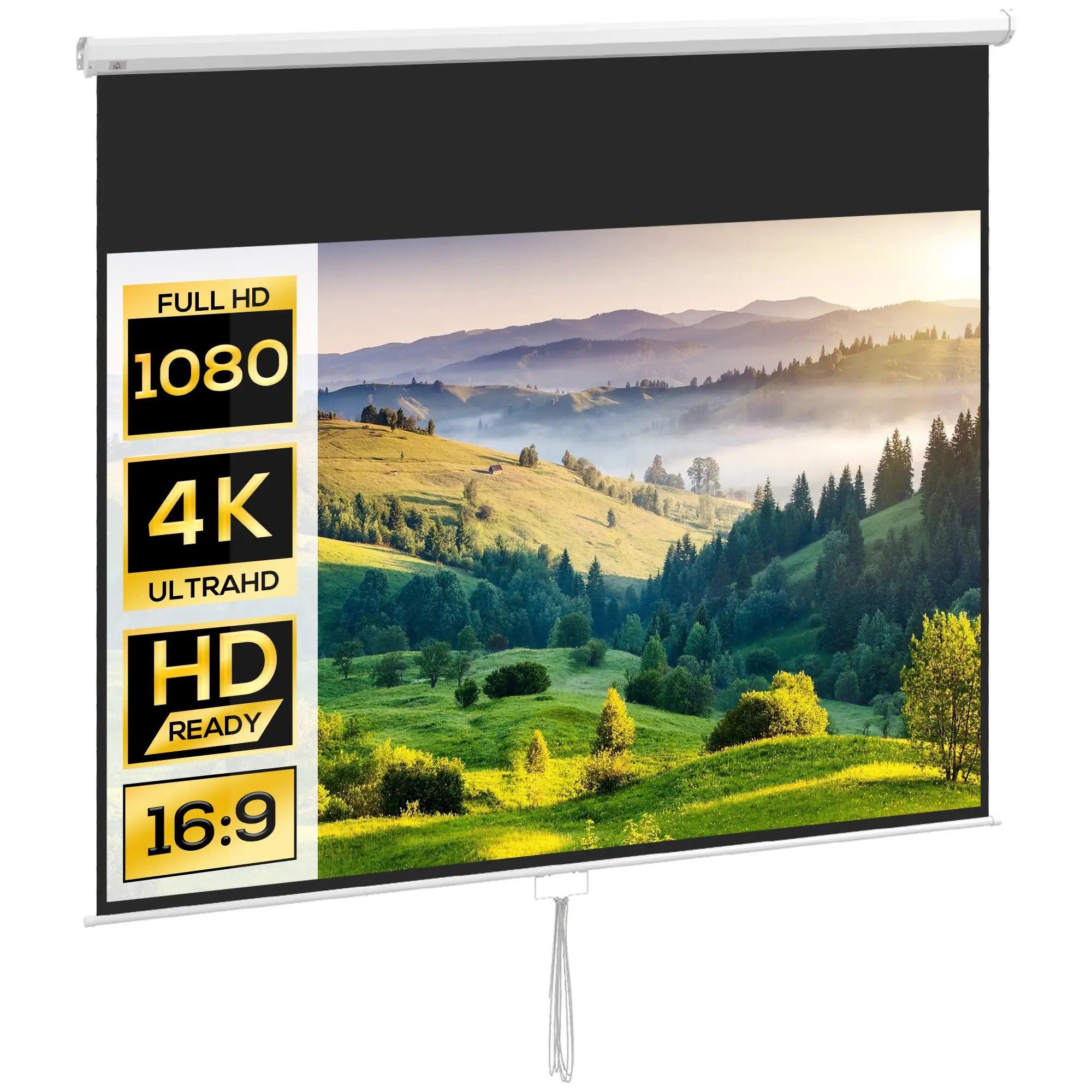 BlingBin 120-Zoll-Projektionsleinwand, Beamer-Leinwand, 16:9 4K HD Rolloleinwand (Leinwand für Heimkino Wand- oder Deckenbefestigung)