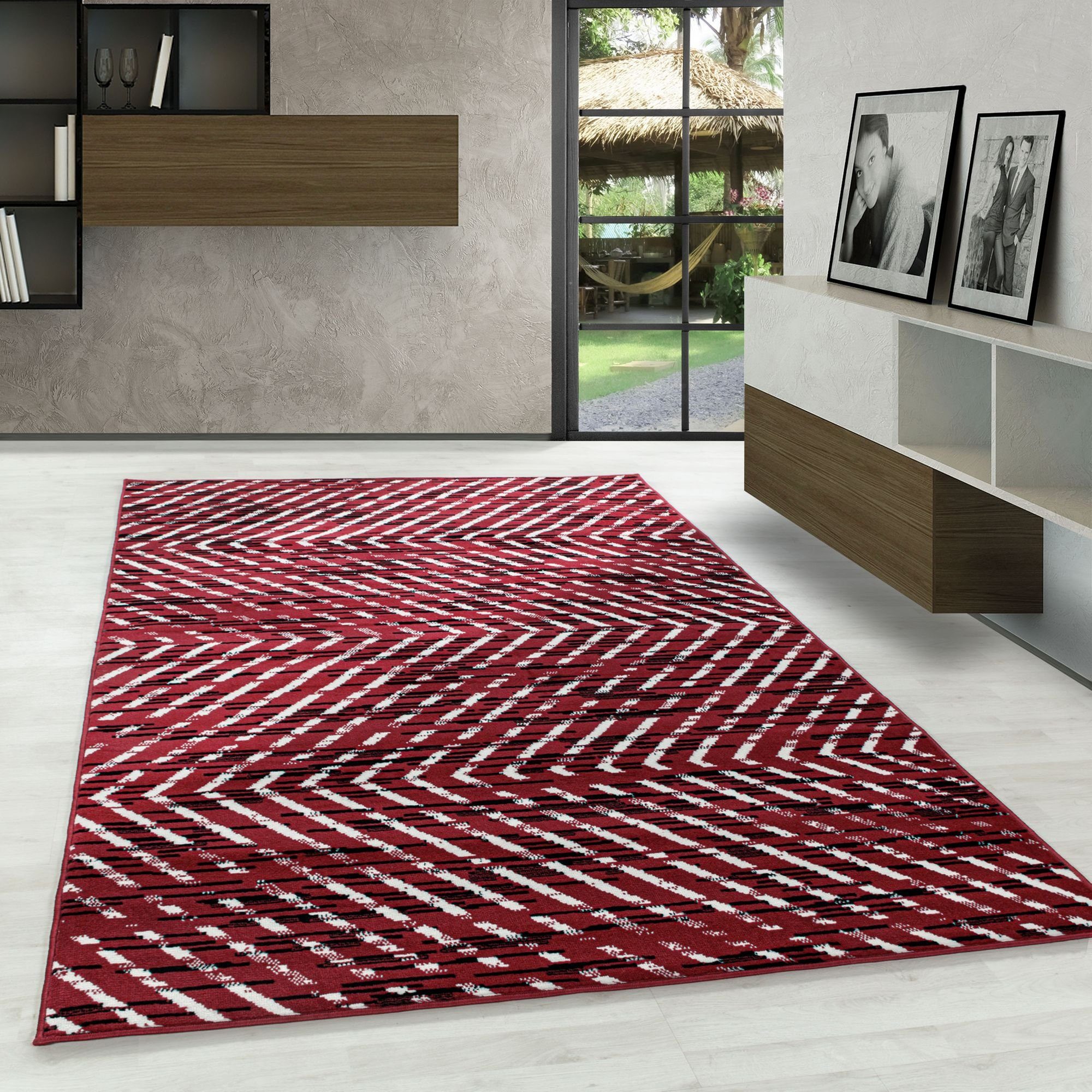 mm, Geometrisch Carpetsale24, Wohnzimmer Läufer, Teppich Teppiche, Höhe: Teppich Designteppich Kurzflor Rot, Design, Geometrisch Design, 10