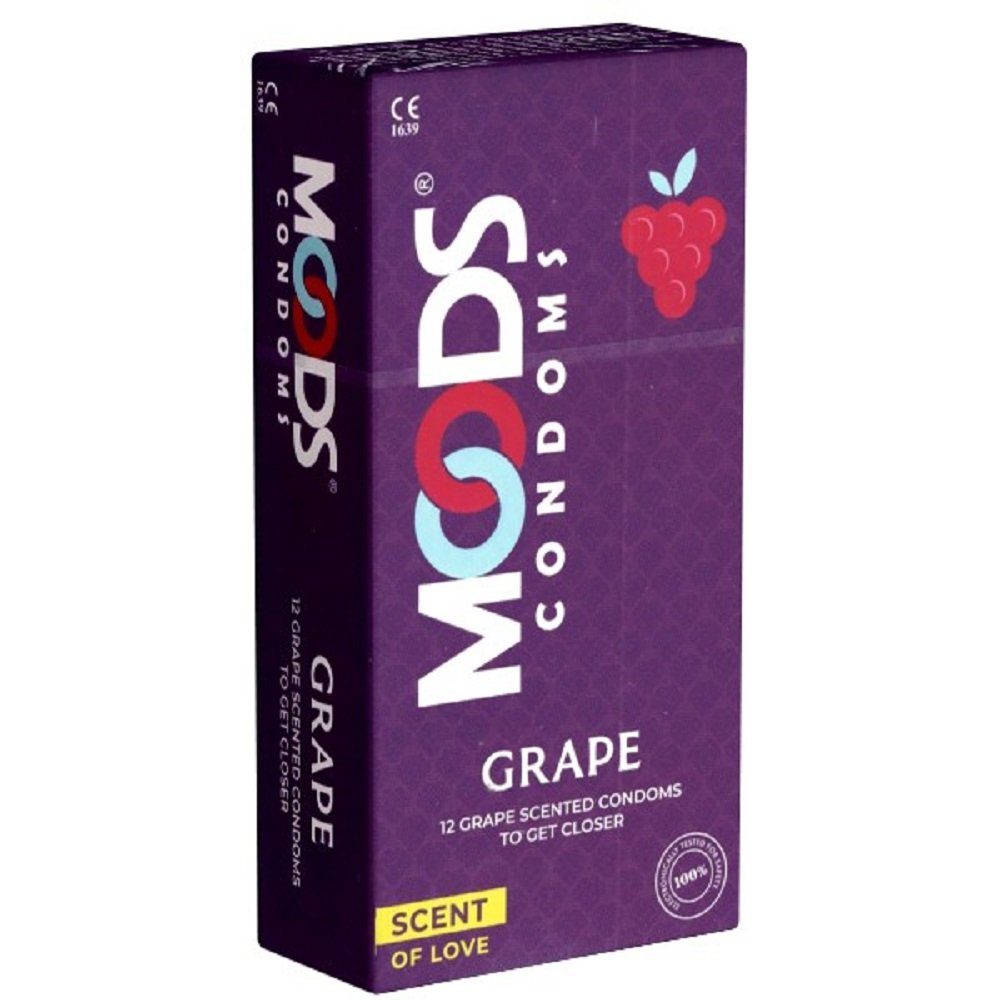 MOODS Condoms Kondome Grape Condoms Packung mit, 12 St., Kondome mit Trauben-Geschmack, Kondome für überraschend sinnliches Vergnügen