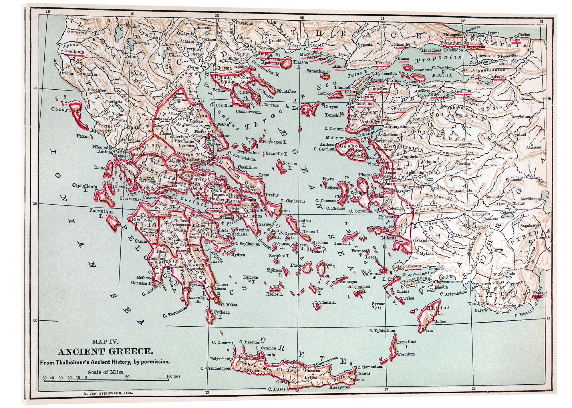 Posterlounge Acrylglasbild Granger Collection, Karte vom antiken Griechenland (Englisch), Wohnzimmer Illustration