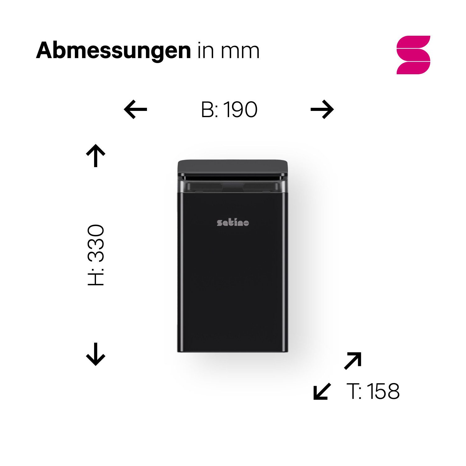 Satino Kosmetikeimer Satino 5l Mülleimer Bad – Eimer mit Deckel – in schwarz oder weiß