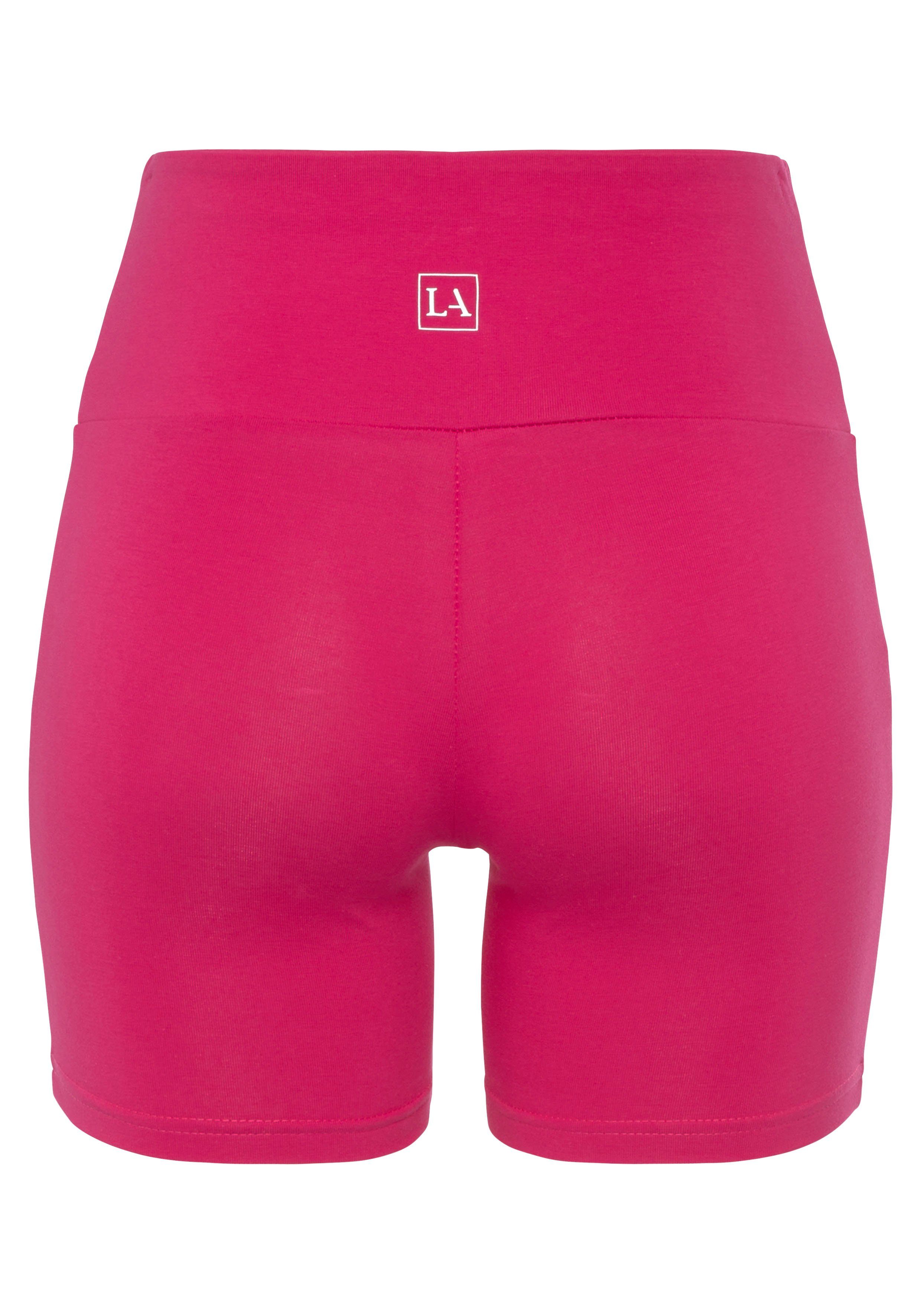 breitem pink LASCANA Logodruck, mit Shorts Loungewear und Bündchen