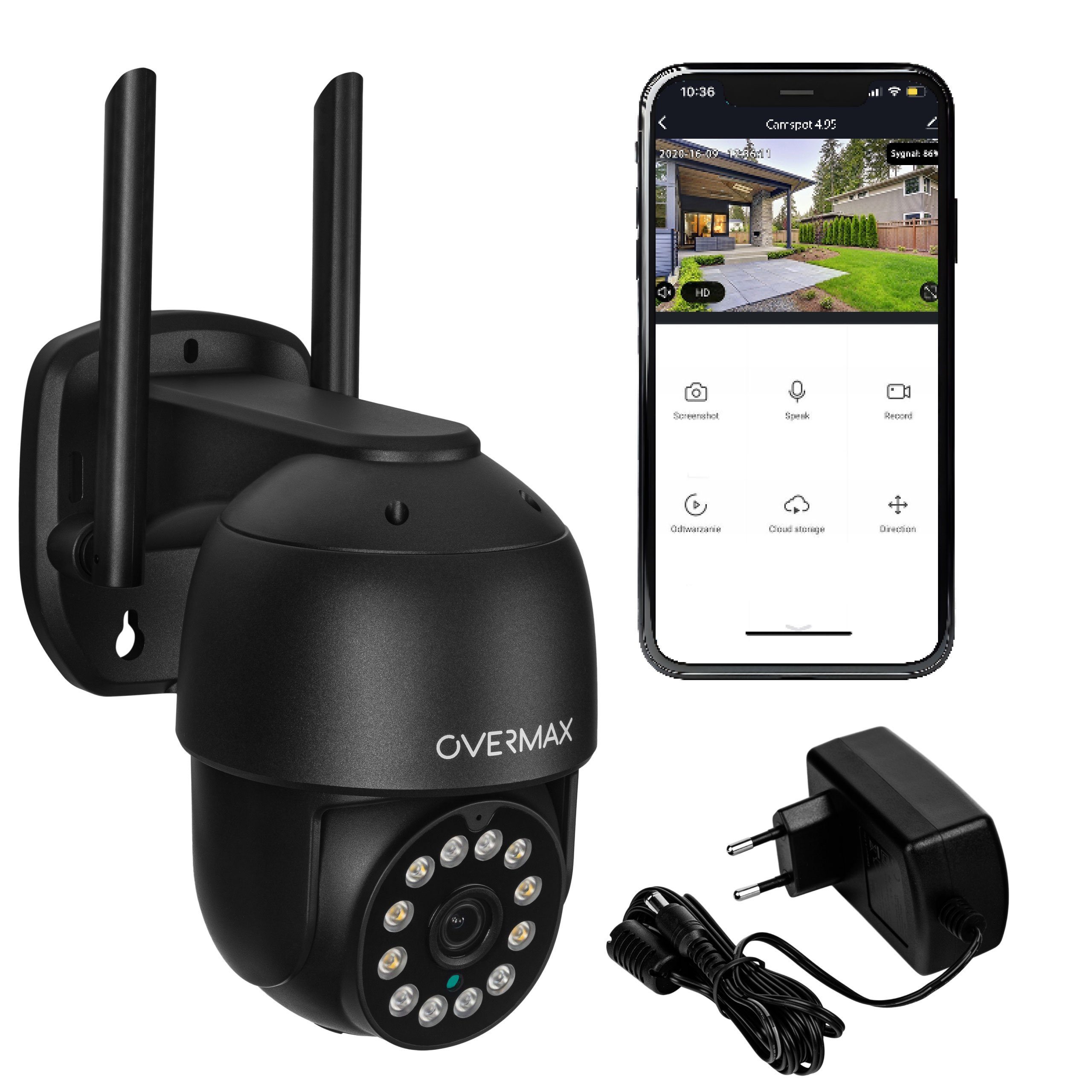 Overmax CAMSPOT 4.95 Überwachungskamera (Innenbereich, Aussenbereich, Set, Smart Wi-Fi PTZ-Kamera, Netzkabel mit Adapter, Montagesatz, 2560 x 1440 QHD/2.5K Video, Beste Multifunktionskamera)