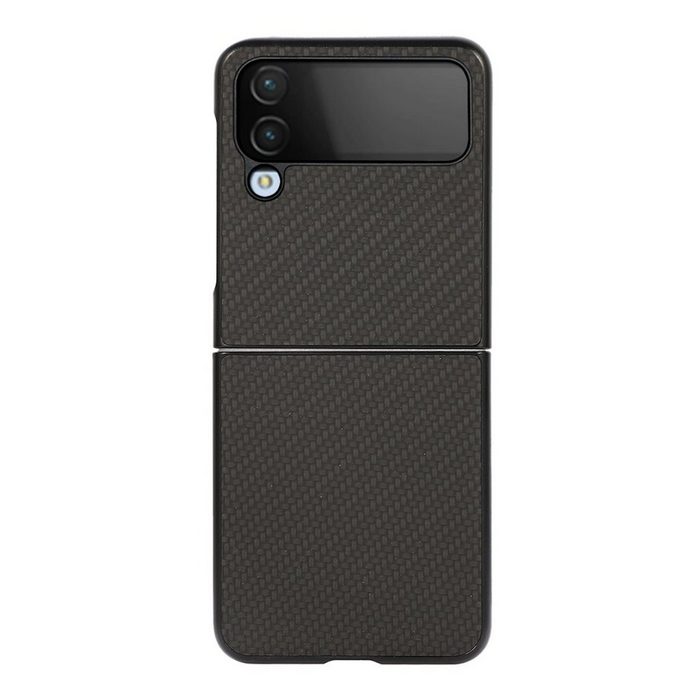 Wigento Handyhülle Samsung Galaxy Z Flip4 5G Carbon Kunststoff Silikon Cover Handy Tasche Hülle Etuis Schwarz