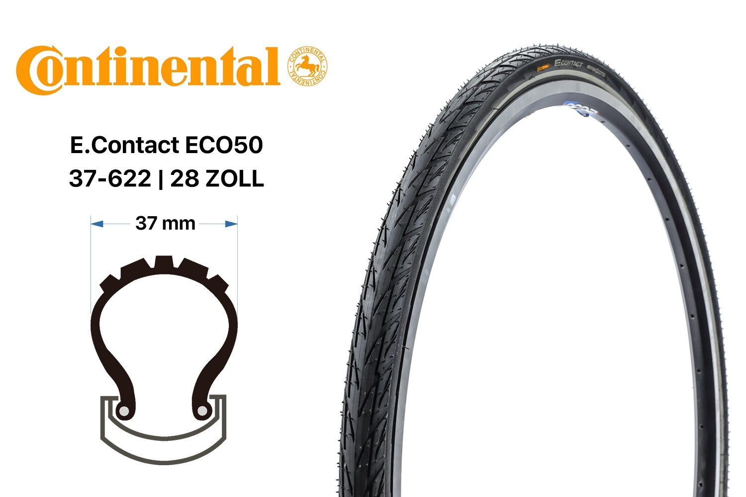 CONTINENTAL Fahrradreifen 28 Zoll Fahrrad Reifen Continental E.Contact 37-622 ECO50 Breaker