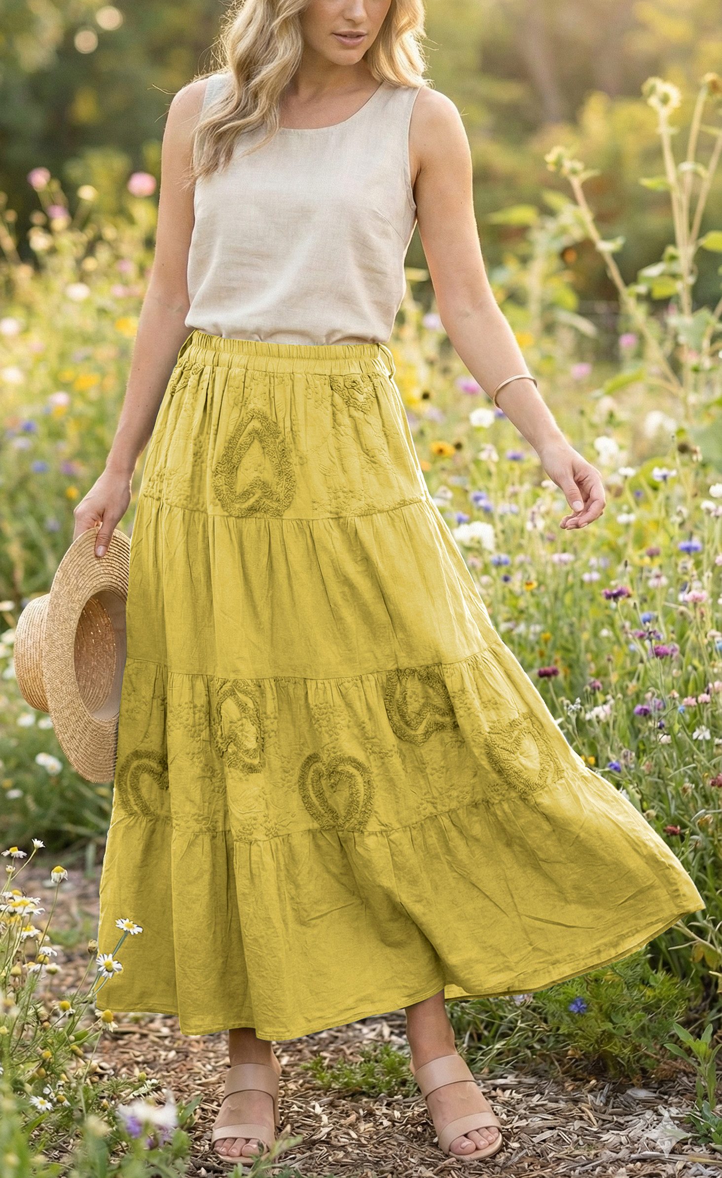 dy_mode Maxirock Damen Maxirock Unifarben A-Linien Sommerrock Boho-StyleStufenrock in Unifarbe