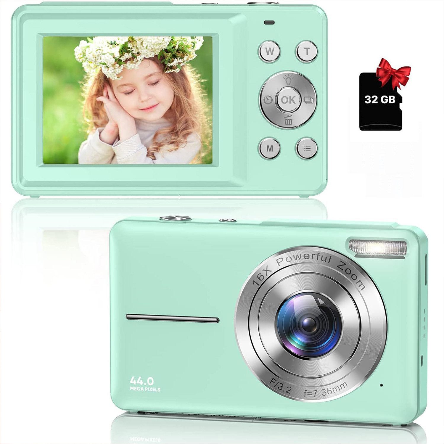 ZEUOPQ Digitalkamera Fotokamera Kompaktkamera, 44MP 1080P HD Fotoapparat Sofortbildkamera (44 MP, 16x opt. Zoom, inkl. 2,4 '' LCD 16X Digital Zoom Wiederaufladbare Digital Kamera, für Kinder, Teenager, Anfänger, Jungen, Mädchen)