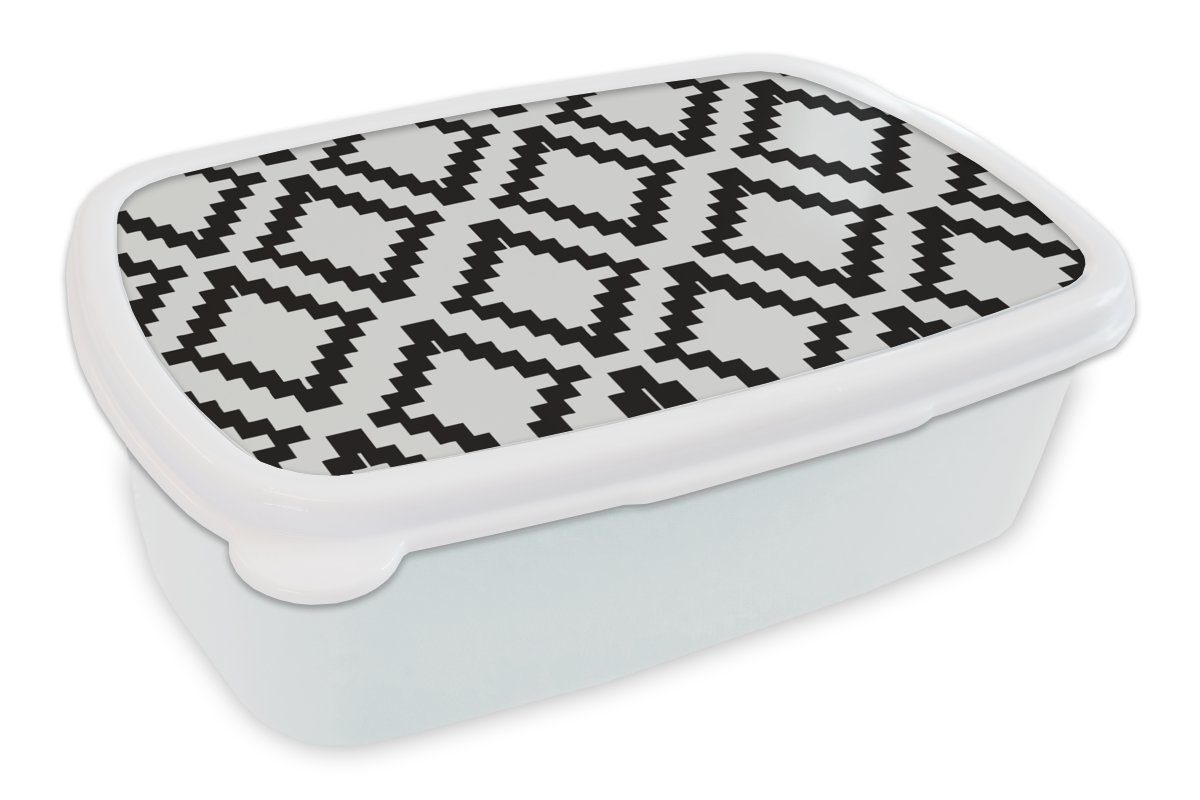 MuchoWow Lunchbox Muster - Schwarz - Weiß - Luxus, Kunststoff, (2-tlg), Brotbox für Kinder und Erwachsene, Brotdose, für Jungs und Mädchen