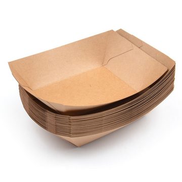 Einwegschale 1000 Stück Kraft Karton-Snack-Schalen (154×107×41 mm), 400 ml (13,5 OZ), braun, Pappschale Pommesschale Foodtray Snackschale