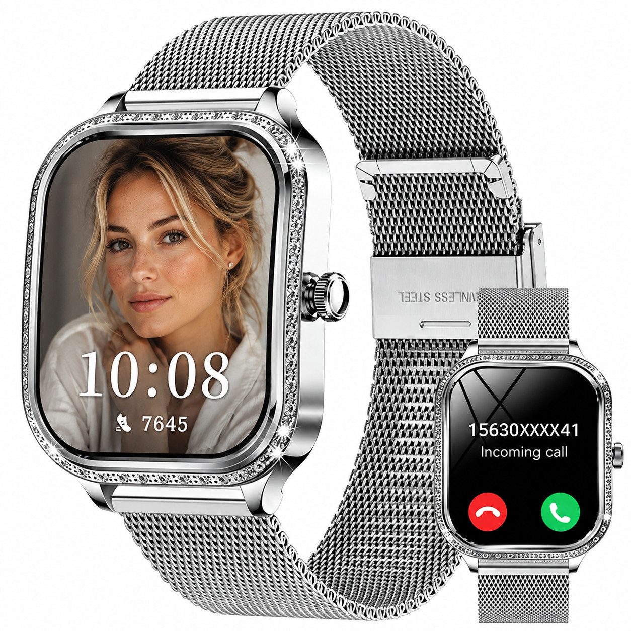 Fyrove Fitnessuhr Damen Herren mit Telefonfunktion, 1,75 Zoll HD-Touchscreen Smartwatch (4,45 cm/1,75-Zoll-TFT-LCD-Touchscreen Zoll), Fitness Tracker mit IP68, 100+ Sportmodi, Puls, Schlaf, Android iOS