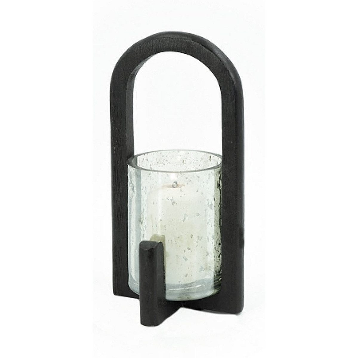 Macosa Home Windlicht Mangoholz Glas schwarz Dekoration Kerzenhalter Tischdeko (Dekowindlicht Holzwindlicht modern, Terrassenlicht Kerzenständer Glasbehälter Kerzenlicht), Garten Laterne Vintage Design Windlichtglas
