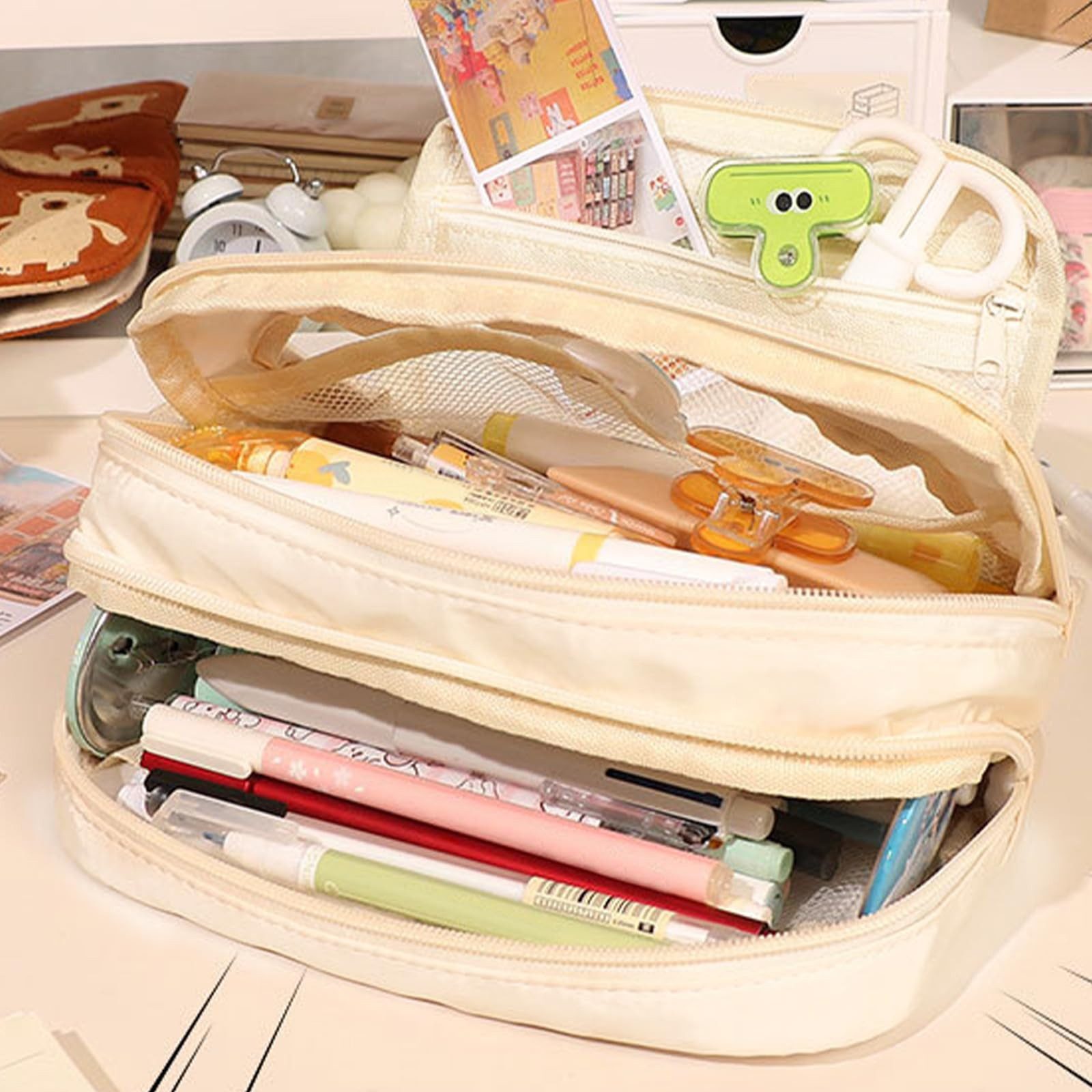 Diwzbyn Federmäppchen Federmäppchen mit großer Kapazität, ästhetisches Mäppchen mit Fächern, Tragbare Federtasche für Schule, Uni und Büro