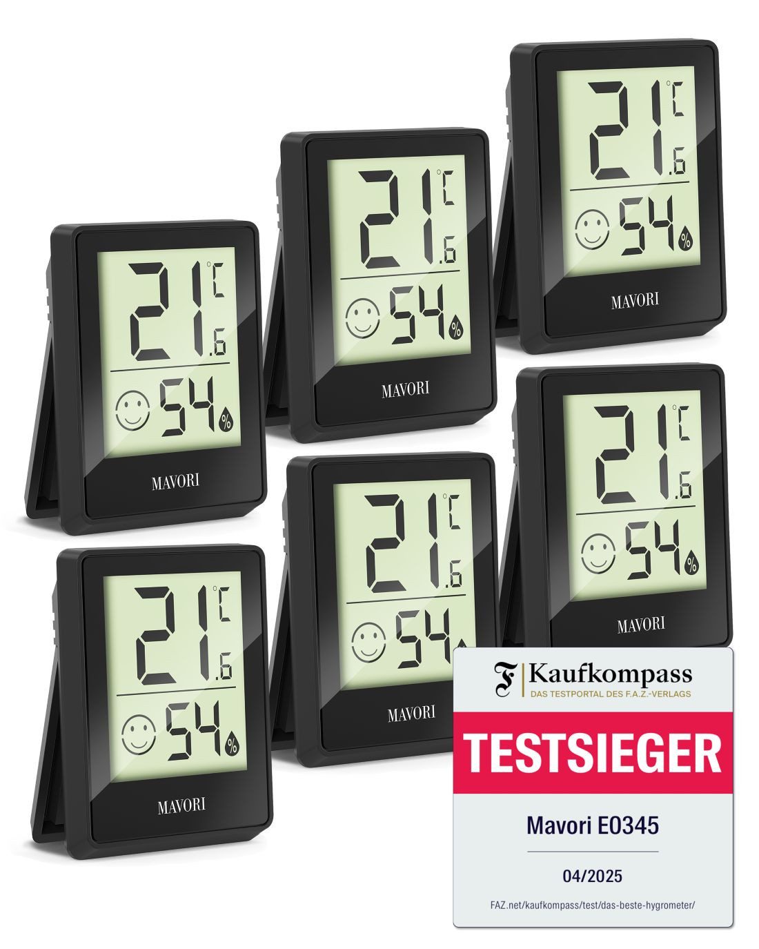MAVORI Hygrometer und Thermometer digital mit sehr präzisen Messwerten, (6-St), Thermometer mit Luftfeuchtigkeit