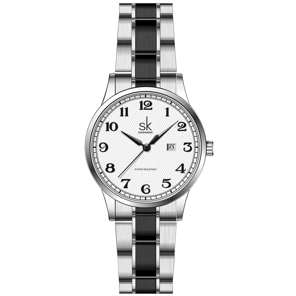 GelldG Uhr Damen Analog Quarz Armbanduhr mit Lederarmband, Edelstahl Uhr Silber, Schwarz