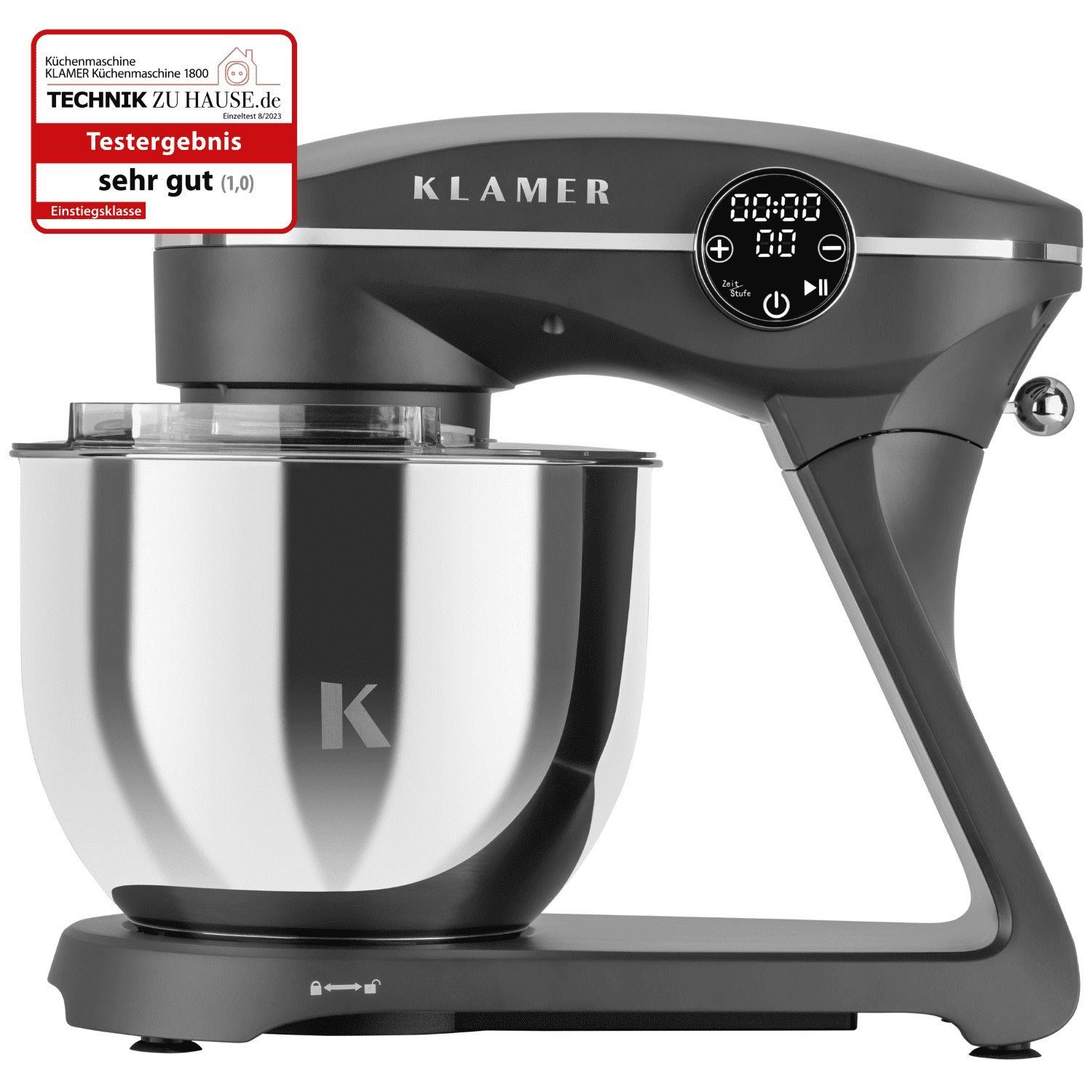 KLAMER Küchenmaschine KLAMER Küchenmaschine Knetmaschine Edelstahl 6 Liter Schüs… 1800W, mit