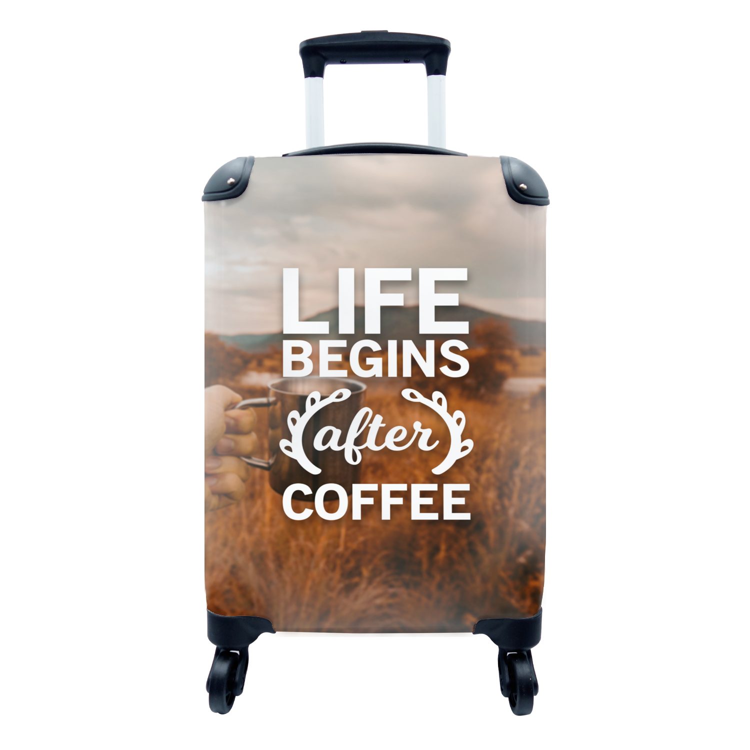 MuchoWow Handgepäckkoffer Das Leben beginnt nach dem Kaffee - Zitate - Sprichwörter - Kaffee, 4 Rollen, Reisetasche mit rollen, Handgepäck für Ferien, Trolley, Reisekoffer