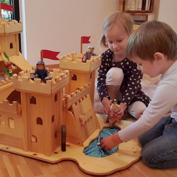 Madera Spielzeuge Spiel-Gebäude Ritterburg aus Kiefern Holz, Die Burgzinnen sind aus Eschenholz gefertigt Made in Germany