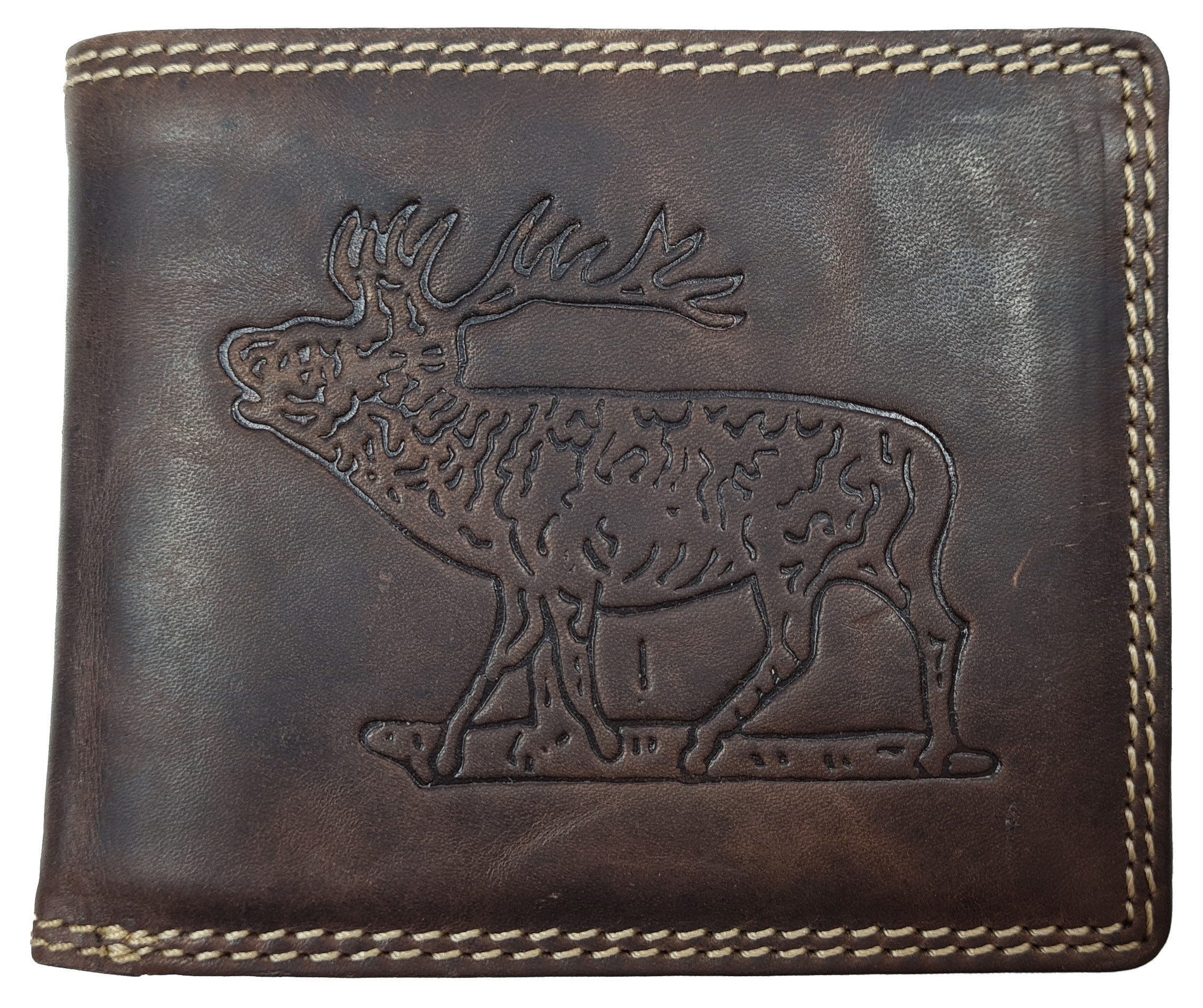 Einkaufszauber Geldbörse Echt Leder Jäger Geldbeutel Hirsch, Echt Büffelled günstig online kaufen