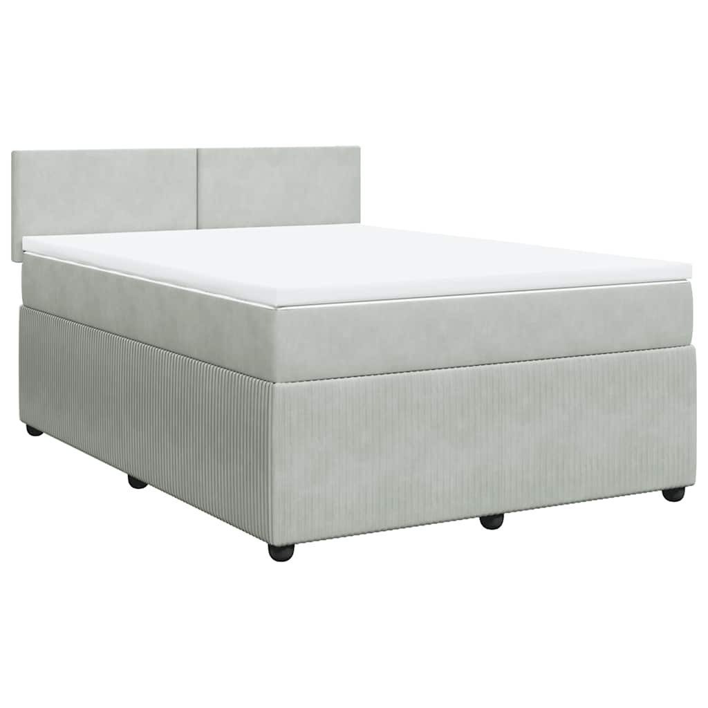 Bett Boxspringbett mit Matratze Hellgrau 140x200 cm Samt