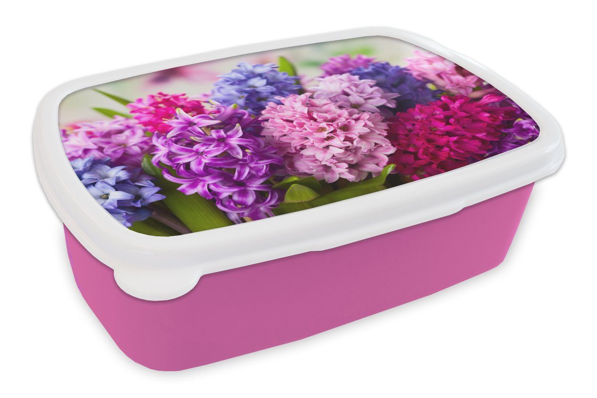 MuchoWow Lunchbox Erwachsene, Kunststoff für Mädchen, - Blumen (2-tlg), Brotdose Pflanzen, rosa Kunststoff, Kinder, Brotbox Hyazinthe Snackbox, 