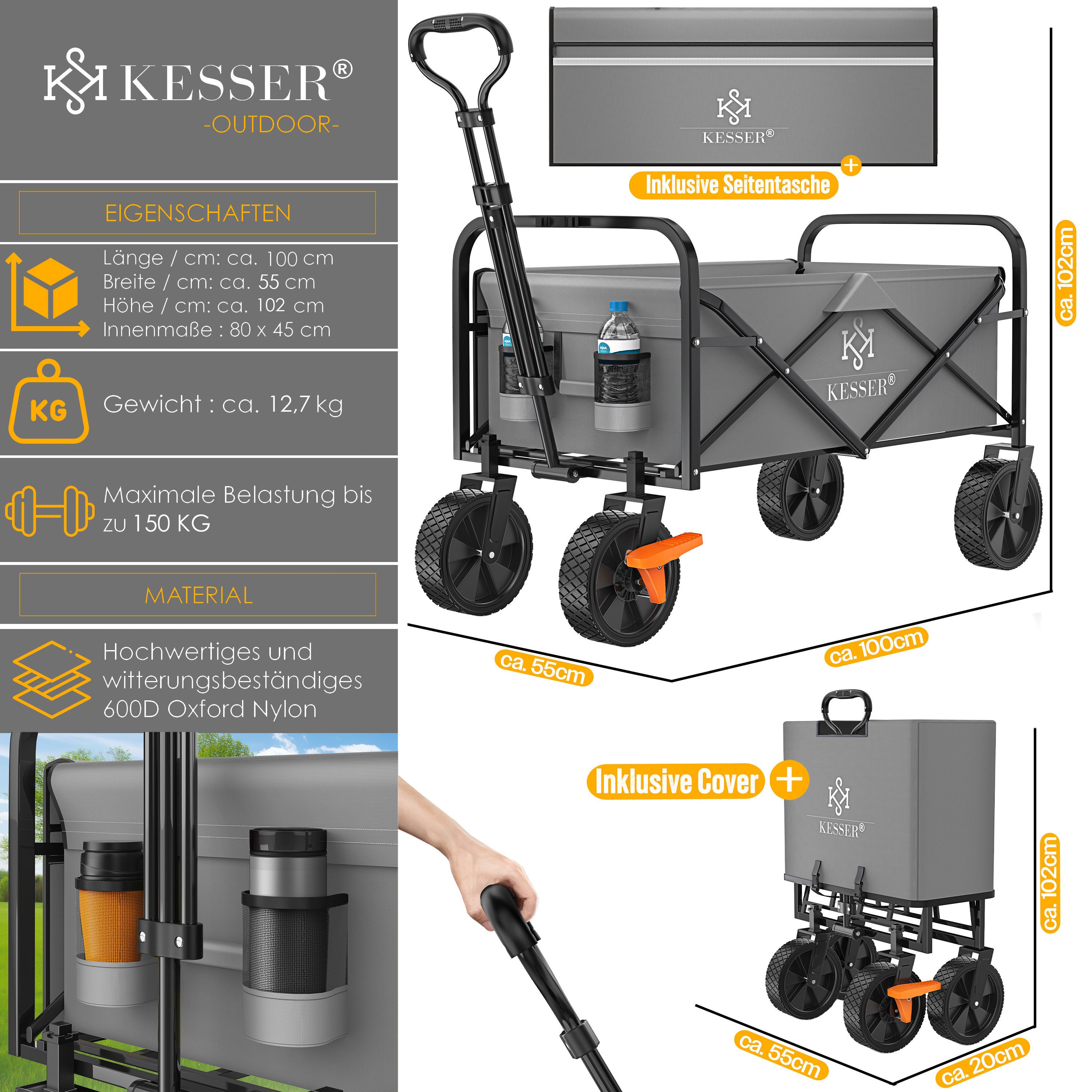 KESSER Bollerwagen, Bollerwagen faltbar Handwagen Transportkarre Gerätewagen max. 150kg