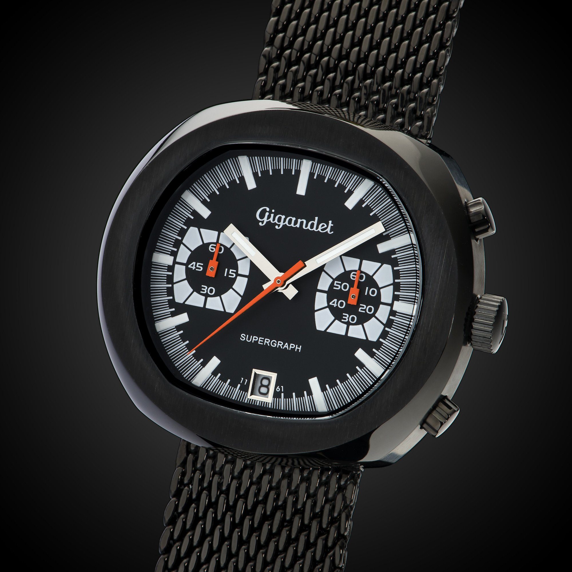 Gigandet Chronograph Armbanduhr, Herrenuhr, Sportuhr, 44mm, SUPERGRAPH G11-005, Mineralglas, Datumsanzeige, Edelstahlband, 10bar/100m wasserdicht