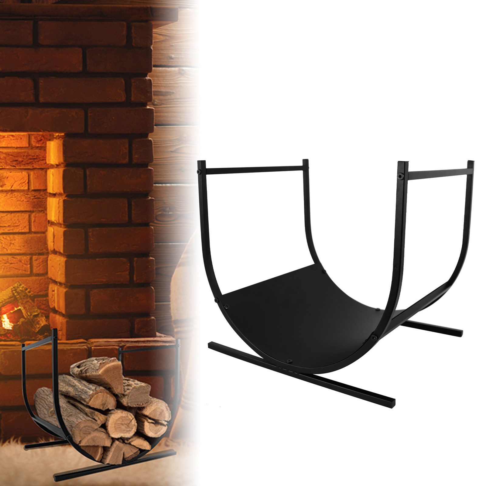 FIVMEN Kaminholzregal Kamin Holzregal U-Förm Metall Brennholzregal Holzstapelhalter, für Kaminbesteck, Holzlager Innenkamine, Outdoor Anzündwerkzeuge